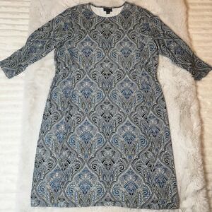 J.Jill Women's Printed Knit Dress Size M Multicolor Paisley Pattern, 3/4